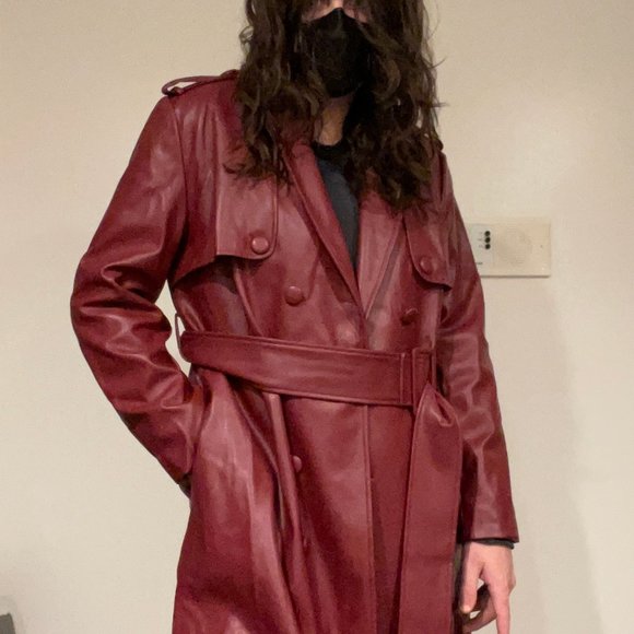 Hilary Macmillan Berry Faux Leather Long Trench Sloane Coat 1x - Picture 4 of 5